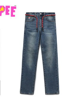 APEE女装秋冬心型标编织腰带水洗修身牛仔裤F165A5P