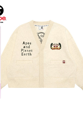 Aape旗舰店女装秋冬猿人刺绣美式校园风薄绒卫衣开衫D334XAP