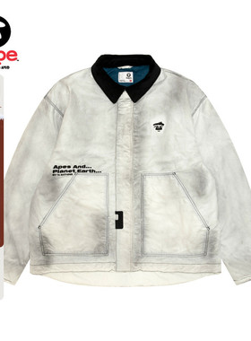 Aape旗舰店男装秋冬猿人徽章水洗做旧潮流翻领夹克外套7746XXP