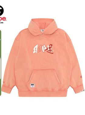 Aape旗舰店女装秋冬字母刺绣复古水洗做旧薄绒连帽卫衣D331XXP
