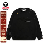 Aape旗舰店男装 秋冬复古水洗做旧猿人徽章薄绒圆领卫衣C385XXP