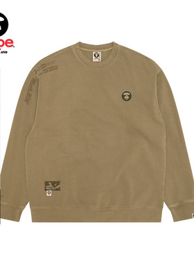 Aape男装秋冬猿人徽章字母刺绣水洗做旧休闲薄绒圆领卫衣A307XXN