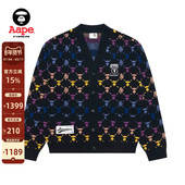 Aape旗舰店男装 秋冬渐变老花猿人休闲潮流针织开衫 外套B374XXP