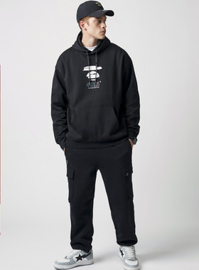 Aape旗舰店男装秋季猿人彩色字母印花立体图案连帽卫衣3884XXJ