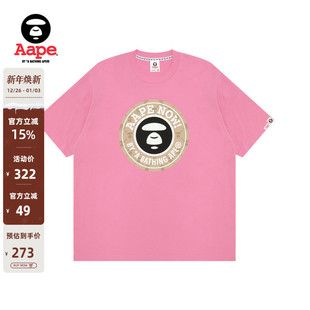 Aape旗舰店男装 T恤1638XXO 25春夏老花猿人圆章印花潮流休闲短袖