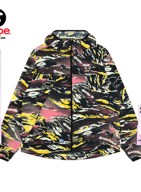 Aape旗舰店男装春夏猿人徽章迷彩满印潮流连帽夹克外套7776XXQ