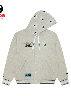 Aape旗舰店男装秋冬猿人徽章潮流厚绒连帽棒球服卫衣B347XAN