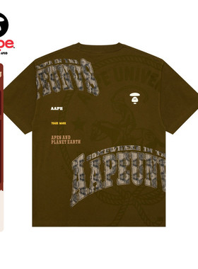 Aape旗舰店男装春夏西部牛仔猿人印花嘻哈潮流短袖T恤1623XXO