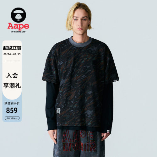Aape猿人徽章水洗做旧刺绣T恤