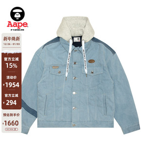Aape旗舰店男装 秋冬猿人字母刺绣休闲潮流水洗牛仔厚夹克7679XXN