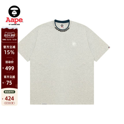 Aape旗舰店男装25春夏猿人徽章休闲宽松潮流圆领短袖T恤1604XAO