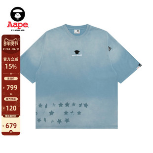 Aape旗舰店男装秋冬水洗做旧猿人刺绣休闲短袖T恤1741XXP
