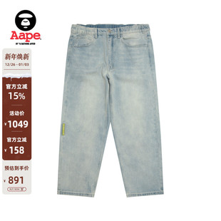 Aape旗舰店男装 B694XXO 25春夏猿人刺绣字母徽章水洗潮流牛仔裤