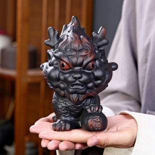 紫陶麒麟茶宠可养招财家居装 饰摆件精品貔貅茶玩茶桌茶台茶具配件