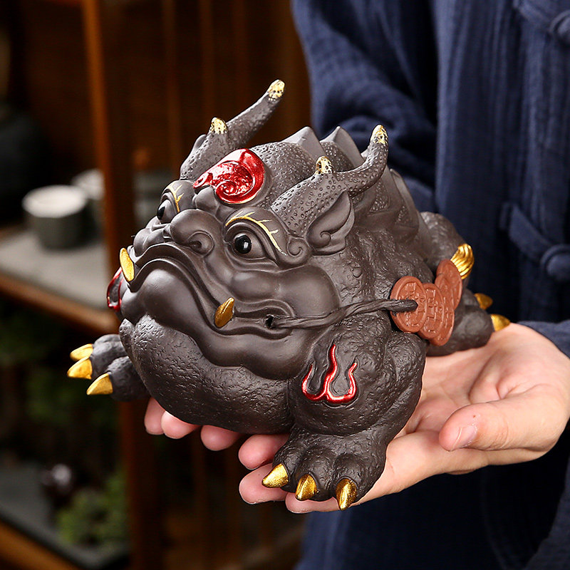 大号招财金蟾摆件紫砂茶宠可养精品蟾蜍宠物茶玩茶桌功夫茶具配件