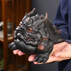 紫陶大号金蟾茶宠摆件精品可养招财蟾蜍宠物茶玩茶桌茶台茶具配件