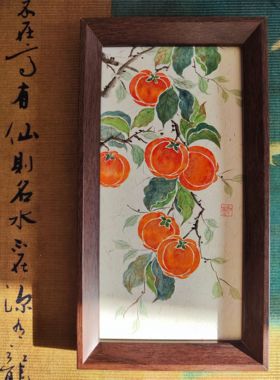 手绘国画摆台~柿柿如意~送手绘书签一个