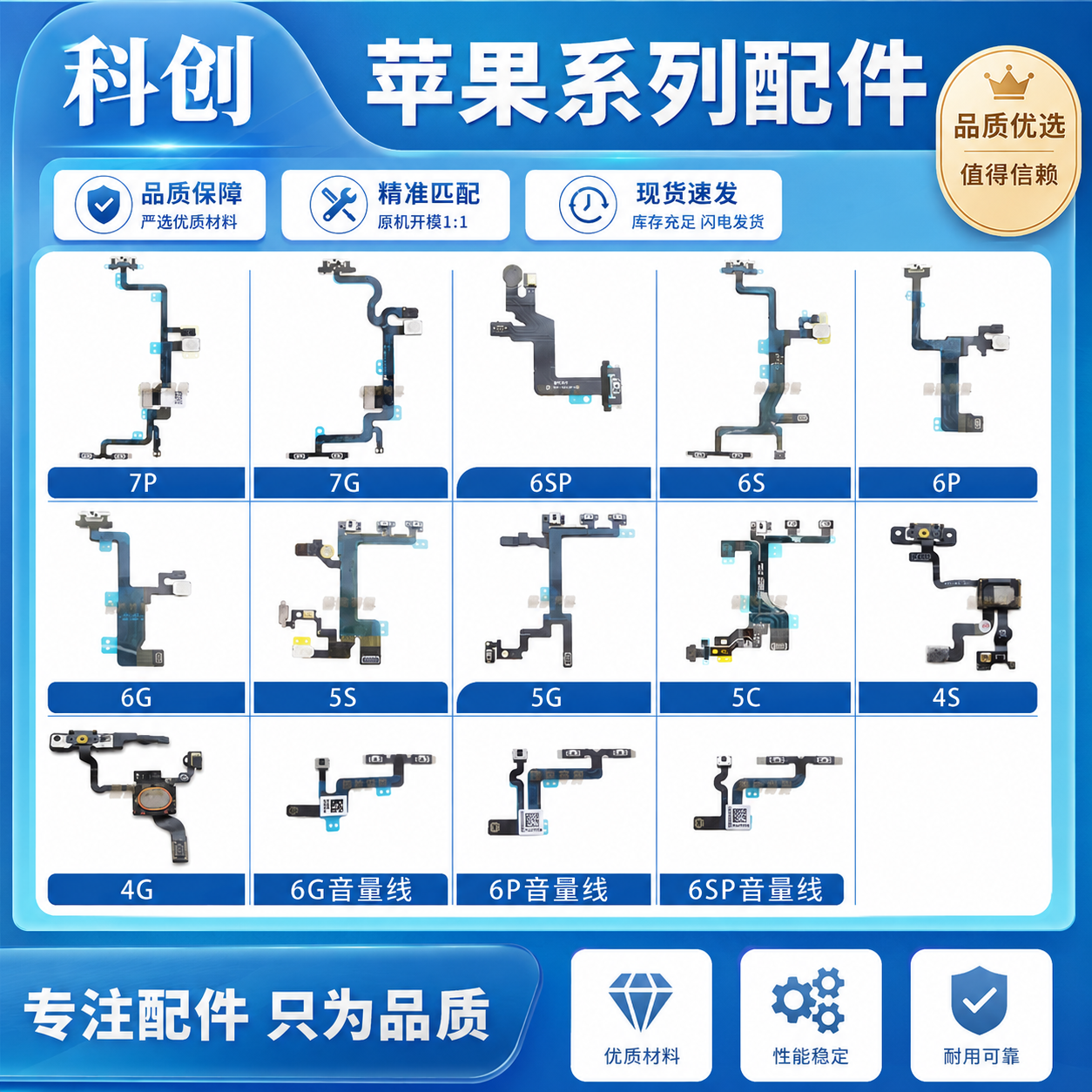 适用于苹果 6代 6P 6S 6SP 4S 5C ipad2 8 8P开机音量排线