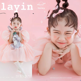 儿童摄影服装简约可爱粉色连体裙宝宝拍照服装影楼女童艺术照服装