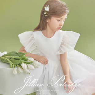 白色系郁金香公主儿童钢琴礼服纱裙萝莉甜美风洋气女孩走秀蓬蓬裙