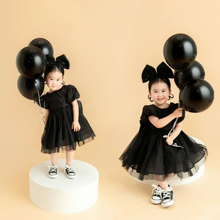 2024新款 女孩2岁3儿童摄影服装 黑色小清新外景纱裙公主唯美拍照衣