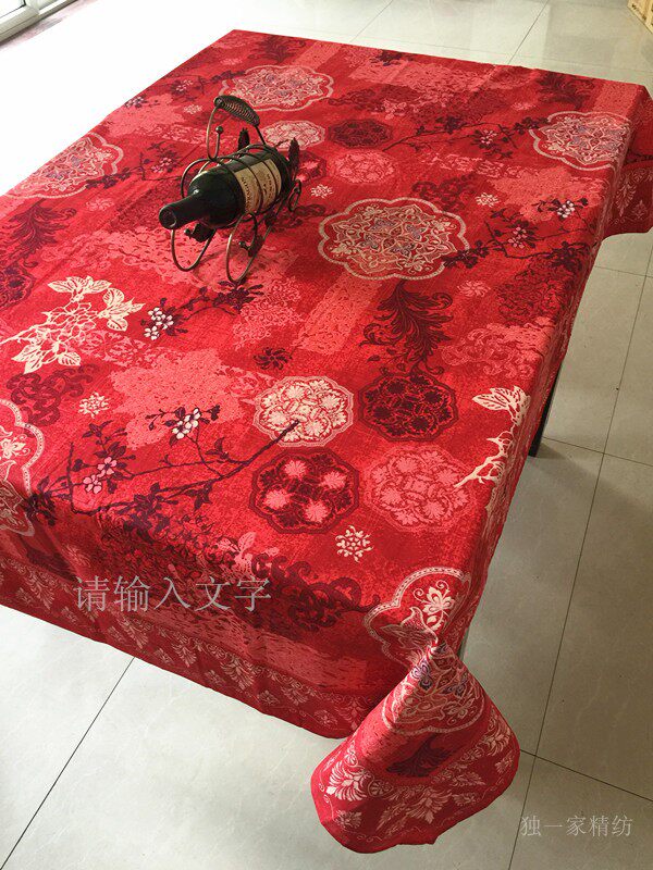 美式乡村奢华桌布艾妮花纯手工印花西餐桌台布长方形餐台布饭桌布