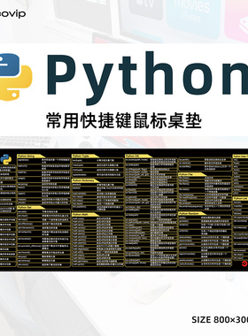 Python编程快捷键鼠标垫大号程序员办公桌垫布面锁边橡胶防滑0307