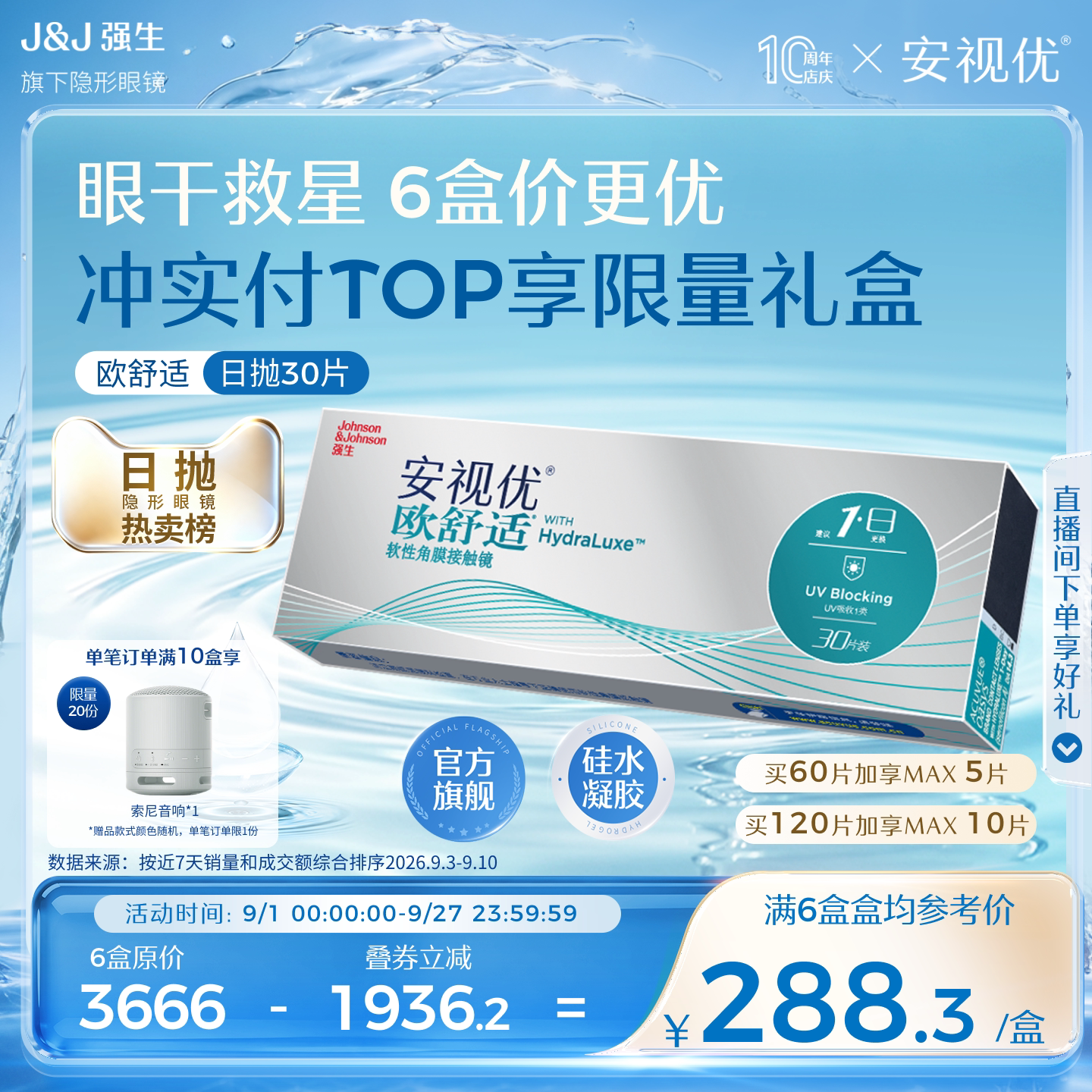 安视优欧舒适日抛隐形眼镜硅水凝胶30片强生官方旗舰店图片