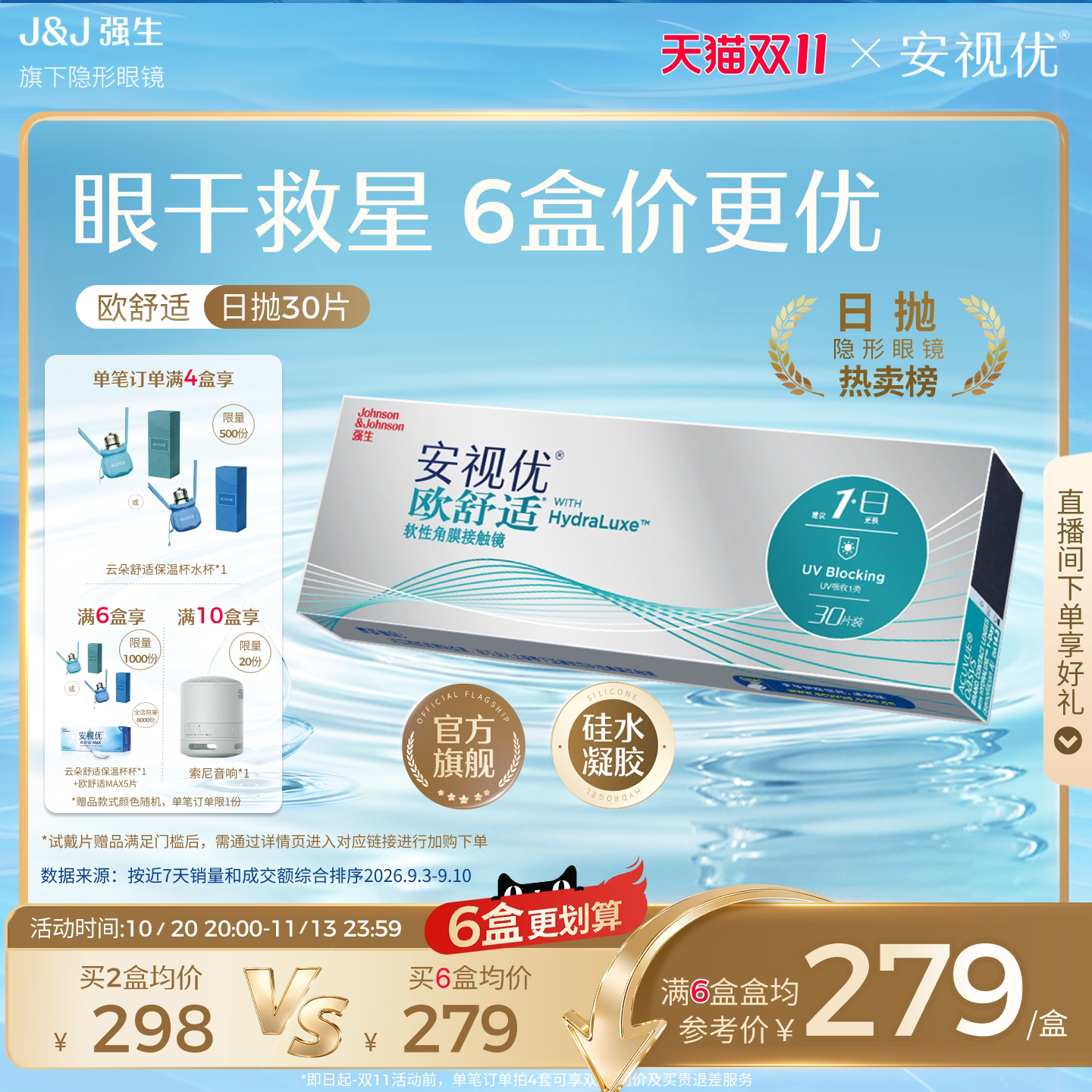【立即抢购】强生安视优欧舒适日抛隐形眼镜30片近视硅水凝胶官方