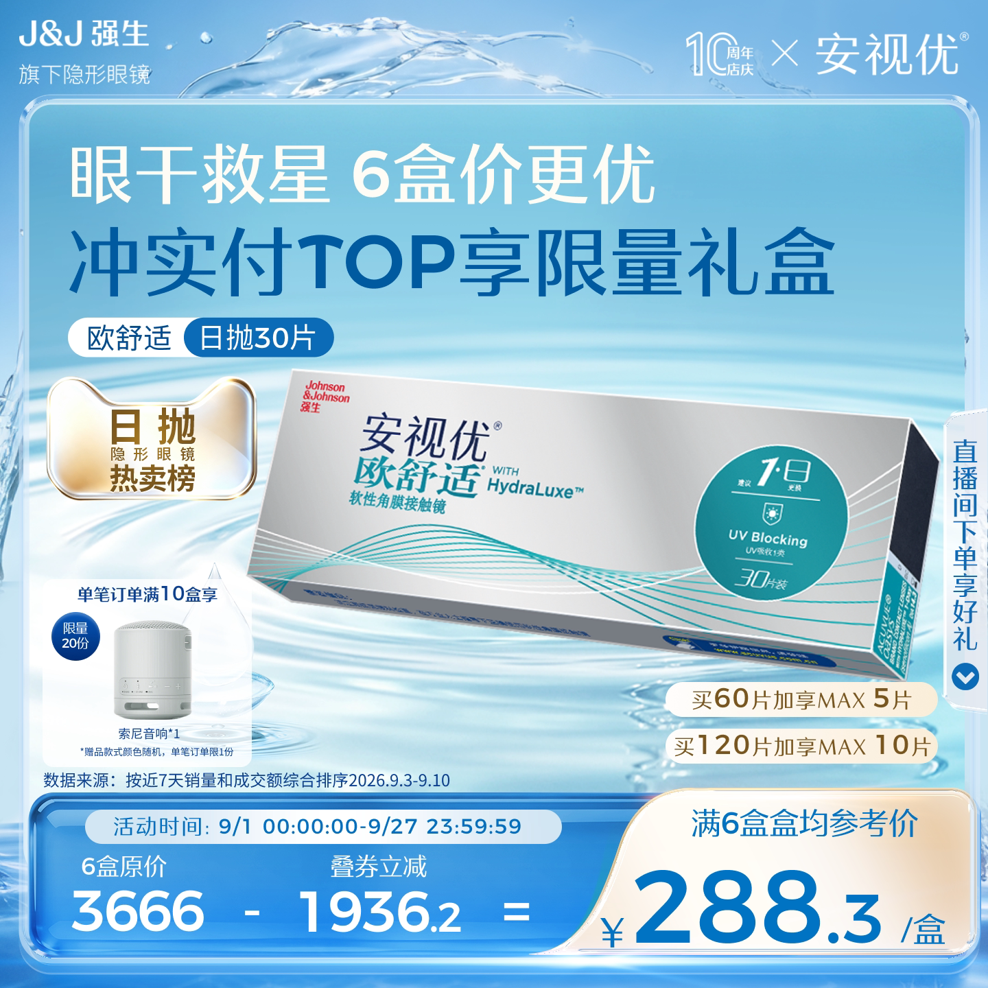 安视优欧舒适日抛隐形眼镜硅水凝胶30片强生官方旗舰店图片