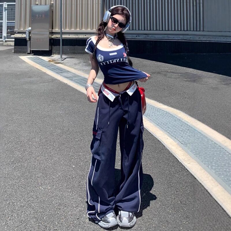 美式修身显瘦短袖工装裤套装女潮