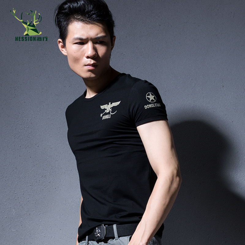 [Broken code clearance 75 Fold]black Elastic force Tight fitting T-shirts T-shirt American style printing Self cultivation Short sleeved Base coatin the Men's clothing, T-shirt  category - from Buy2taobao.com to provide professional Taobao agent buy service