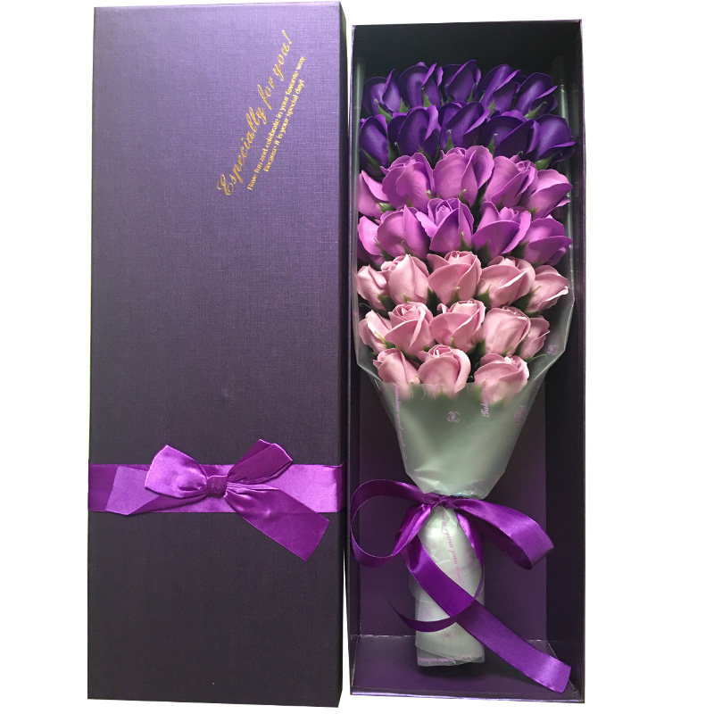 圣诞节礼物康乃馨玫瑰花束仿真假花送女朋友生日香皂花肥皂花礼盒