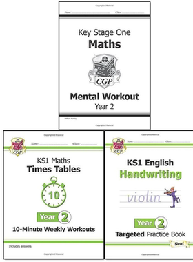 英国原版CGP教辅 KS1 Year 2 Mental Maths Workout Times Tables 10-Minute Weekly English Handwriting Practice Book 英文原版