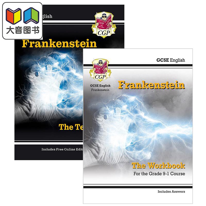 英国CGP原版 9-1 GCSE English Frankenstein 英语文学考试备考2册套装 科学怪人 练习+文本指南 含答案 在线测试