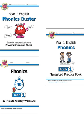 英国CGP原版 KS1 Year 1 English Phonics Buster Screening Check 10-Minute Weekly Workouts Targeted Practice Book 英文原版