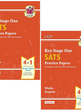 英国原版CGP教辅 KS1 Maths and English SATS Practice Papers Pack Pack 1 - 2 英文原版数学和英语小升初考试练习试卷包