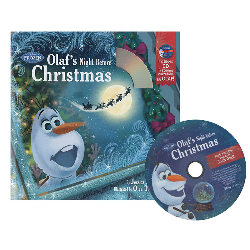 英文原版 冰雪奇缘 雪宝的圣诞夜 Olaf's Night Before Christmas Book 附CD 迪士尼 亲子唱读绘本