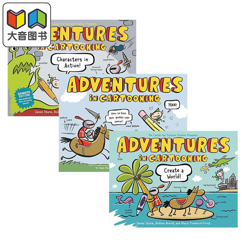 Adventures In Cartooning 卡通历险记系列漫画书3册 英文原版儿童故事图画书Create a World Characters in Action 大音