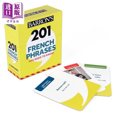 法语学习系列 Barron 201 French Phrases Flashcards 英文原版 巴朗201个你需要知道的法语短语 词汇卡 法文语言学习 英文原