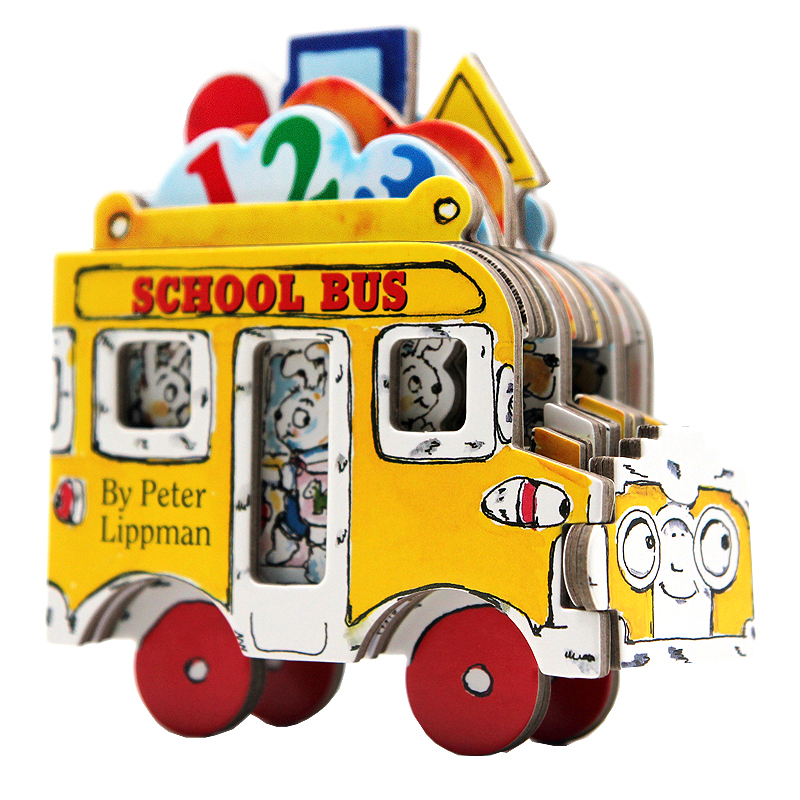 Mini Wheels Book School Bus 进口英文原版 小小校车 迷你车系列 机关书 造型书 卡板书 纸板玩具书 Peter Lippman 1-4岁 书籍/杂志/报纸 儿童读物原版书 原图主图