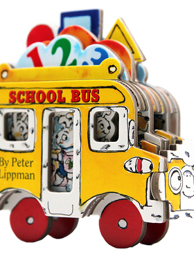 Mini Wheels Book School Bus 进口英文原版 小小校车 迷你车系列 机关书 造型书 卡板书 纸板玩具书 Peter Lippman 1-4岁