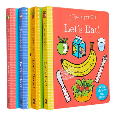Jane Foster 一起来系列机关书4册套装 Lets Dress Up Eat Play Grow 幼儿启蒙推拉操作书 翻翻纸板绘本 英文原版 大音