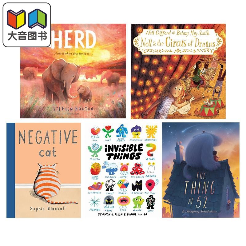 【精装收藏绘本包】英文原版儿童绘本5册 族群HERD 不努力的猫 尼尔和梦幻马戏团 看不见的东西 住52街的怪兽 大音
