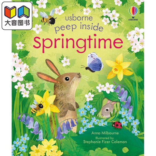 偷偷看里面 春日Peep Inside Springtime英文原版 儿童春天绘本 自然知识图画纸板书翻翻书 亲子绘本 进口Usborne 大音