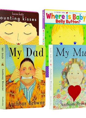 预售 My Mum My Dad我爸爸妈妈 Where Is Baby's Belly Button肚脐眼在哪里 Counting Kisses英文版名家纸板书4册 低幼启蒙认知 赠