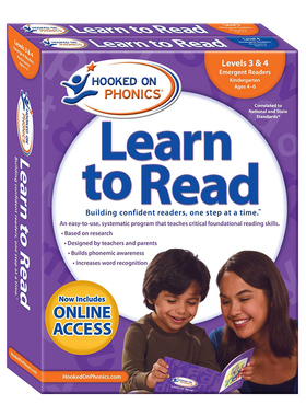 迷上自然拼读系列学与读幼儿园全集L3&4新版Hooked on Phonics Learn to Read K Complete Levels 3&4带DVD光盘 大音