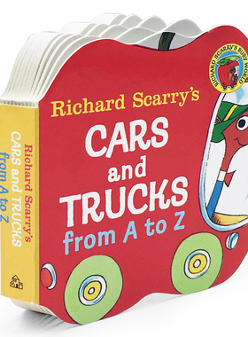 From A to Z 0-3岁宝宝 字母入门纸板书 英文原版绘本读物 Richard Scarrys Cars and Trucks  理查德斯凯瑞 单词学习字典 赠