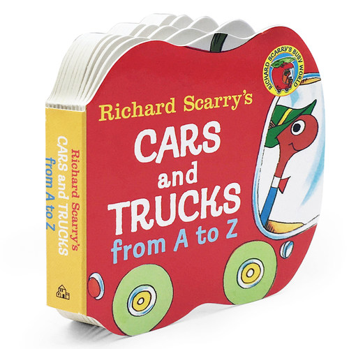 From A to Z 0-3岁宝宝 字母入门纸板书 英文原版绘本读物 Richard Scarrys Cars and Trucks  理查德斯凯瑞 单词学习字典 赠
