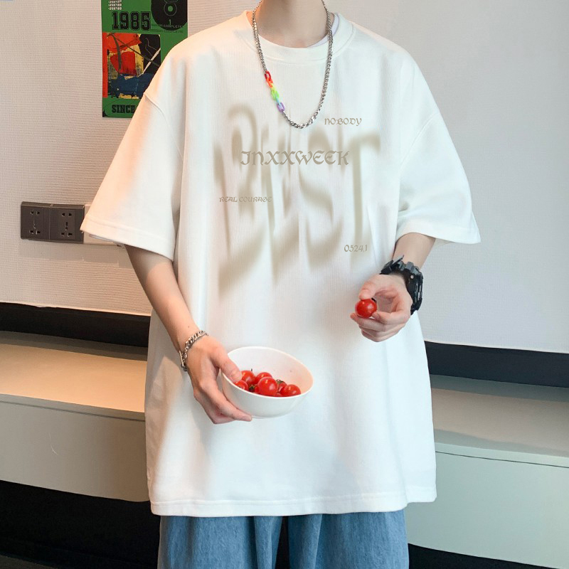 模糊字母印花T恤男夏季美
